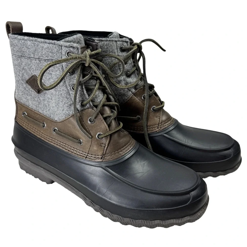 Sperry Avenue Duck Boots Mens 12 Brown Grey Waterproof Wool STS13461 Winter Rain